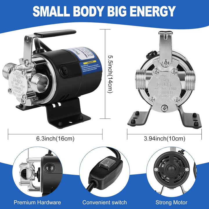 FLOWPAC 115V Water Transfer Pump With Convenient Switch,1/10 HP 330 GPH with 3/4 inch Ports Suction Hose Water Pump - New upgrade - Just Closeouts Canada Inc.