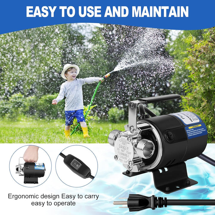 FLOWPAC 115V Water Transfer Pump With Convenient Switch,1/10 HP 330 GPH with 3/4 inch Ports Suction Hose Water Pump - New upgrade - Just Closeouts Canada Inc.