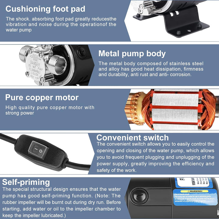 FLOWPAC 115V Water Transfer Pump With Convenient Switch,1/10 HP 330 GPH with 3/4 inch Ports Suction Hose Water Pump - New upgrade - Just Closeouts Canada Inc.