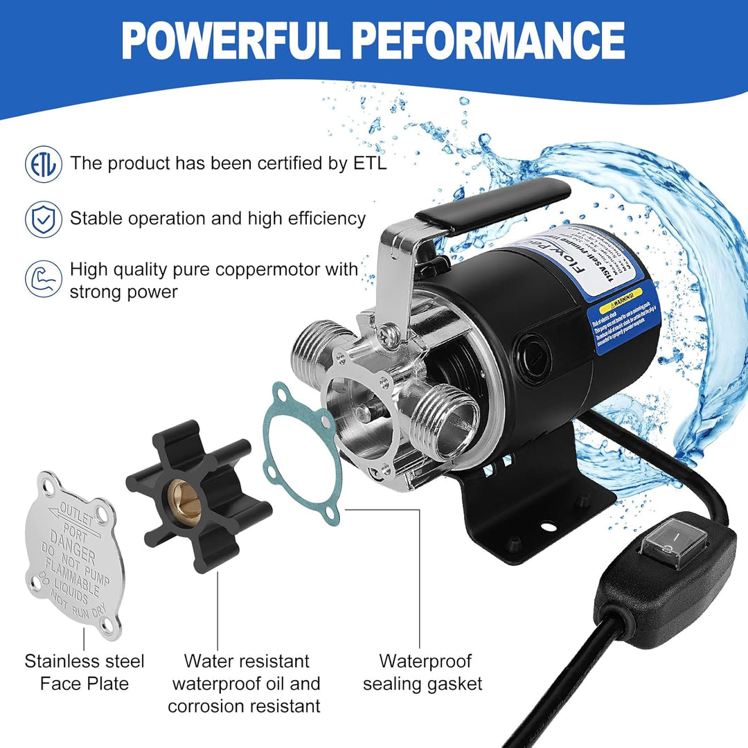 FLOWPAC 115V Water Transfer Pump With Convenient Switch,1/10 HP 330 GPH with 3/4 inch Ports Suction Hose Water Pump - New upgrade - Just Closeouts Canada Inc.