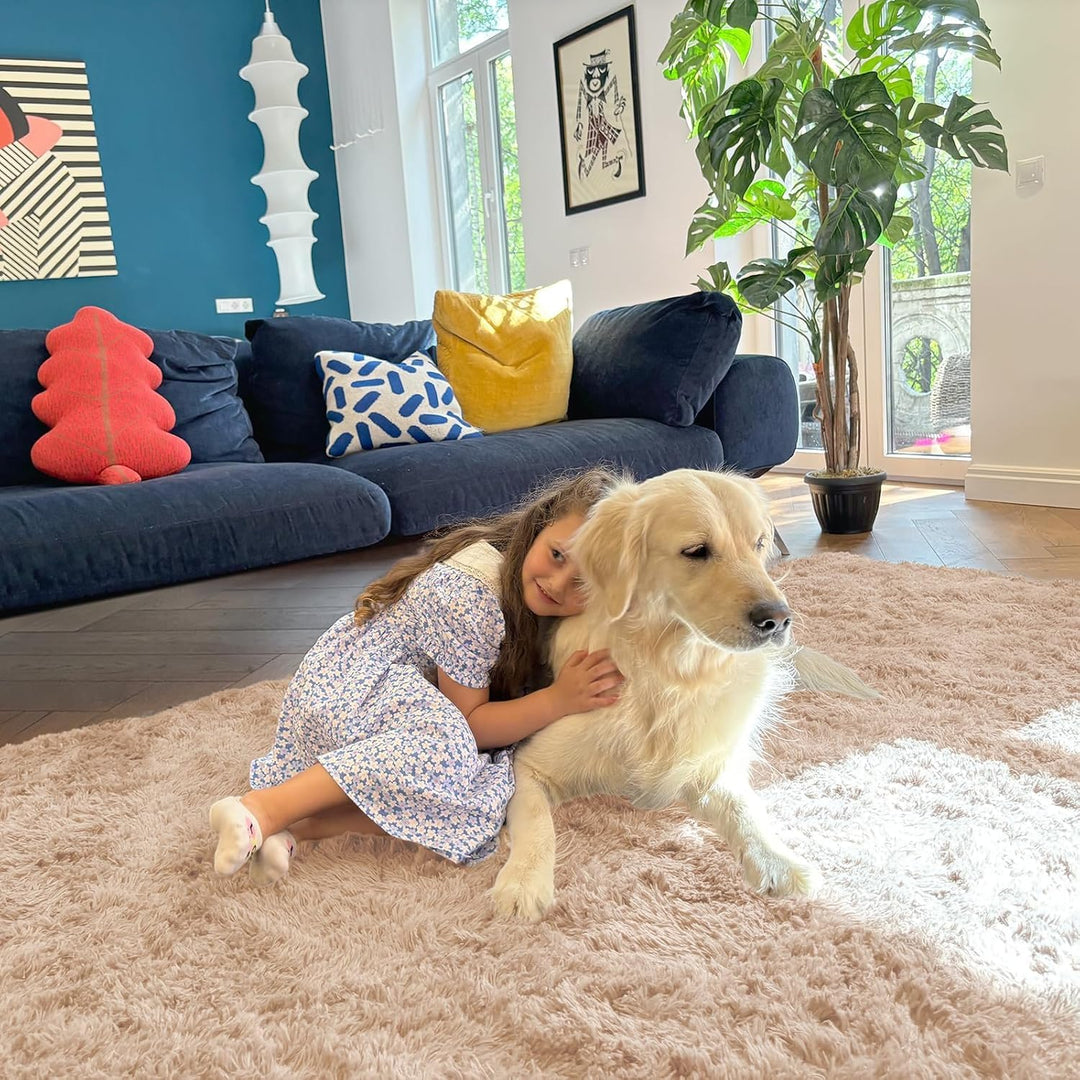 Fluffy Area Rug for Living Room Bedroom, 8x10 Feet Soft Shaggy Non - Slip Carpet, Indoor Modern Plush Area Rugs for Kids Girls and Boys, Dorms, Nursery Rooms, Home Decor, Beige - Just Closeouts Canada Inc.