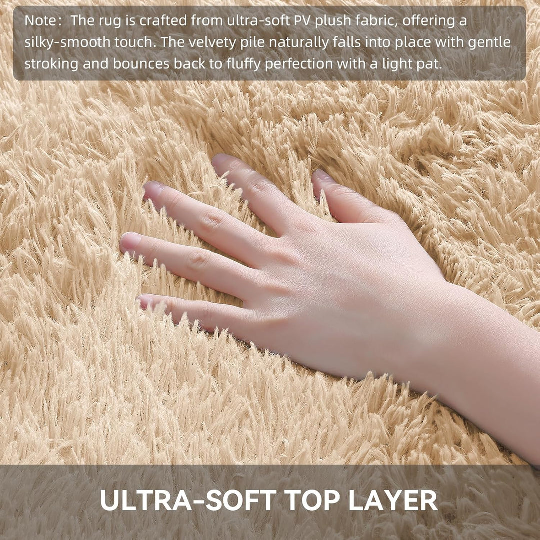 Fluffy Area Rug for Living Room Bedroom, 8x10 Feet Soft Shaggy Non - Slip Carpet, Indoor Modern Plush Area Rugs for Kids Girls and Boys, Dorms, Nursery Rooms, Home Decor, Beige - Just Closeouts Canada Inc.
