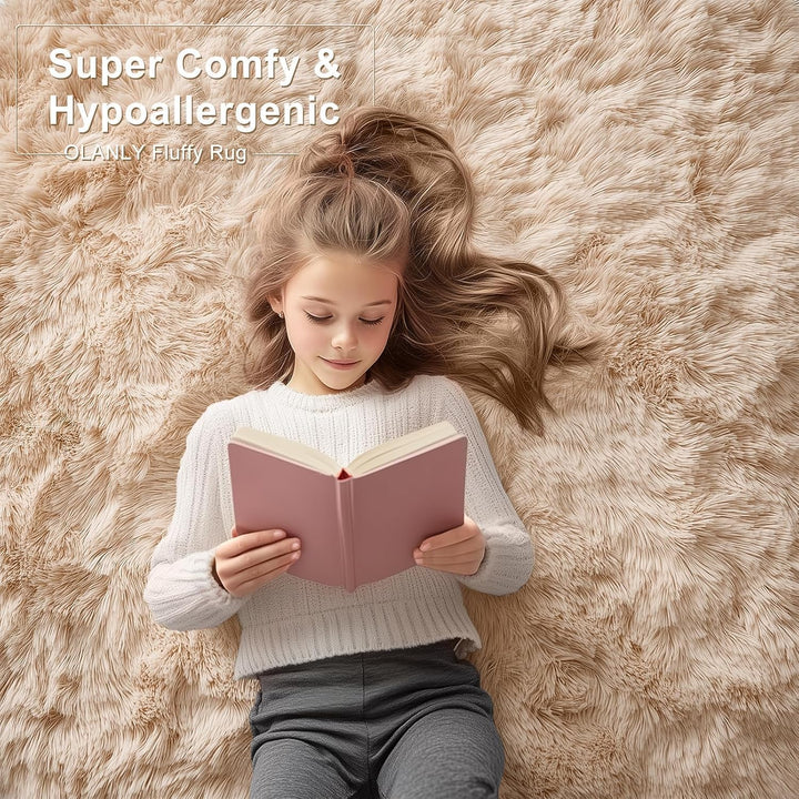 Fluffy Area Rug for Living Room Bedroom, 8x10 Feet Soft Shaggy Non - Slip Carpet, Indoor Modern Plush Area Rugs for Kids Girls and Boys, Dorms, Nursery Rooms, Home Decor, Beige - Just Closeouts Canada Inc.