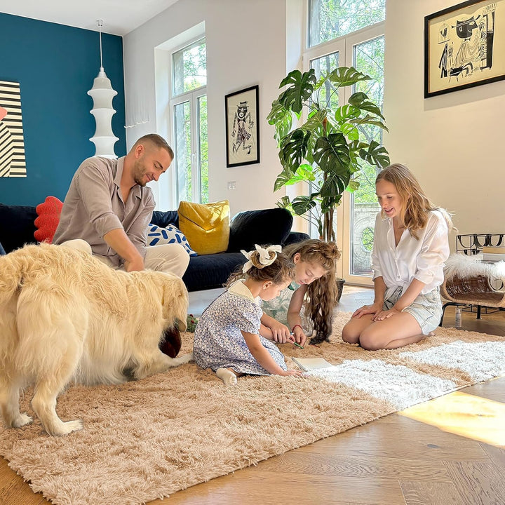 Fluffy Area Rug for Living Room Bedroom, 8x10 Feet Soft Shaggy Non - Slip Carpet, Indoor Modern Plush Area Rugs for Kids Girls and Boys, Dorms, Nursery Rooms, Home Decor, Beige - Just Closeouts Canada Inc.