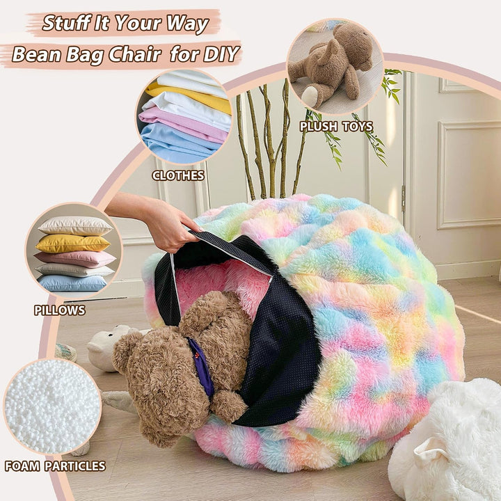 Fluffy Faux Rabbit Fur Bean Bag Cover (No Filler), Big Fuzzy Stuffed Animal Storage Bubble Waffle Bean Bag Chair for Plush Toys, Comfy Shaggy Furry Beanbag Cover Kids Girls Adults, Lavender - Just Closeouts Canada Inc.X004OCBDDT