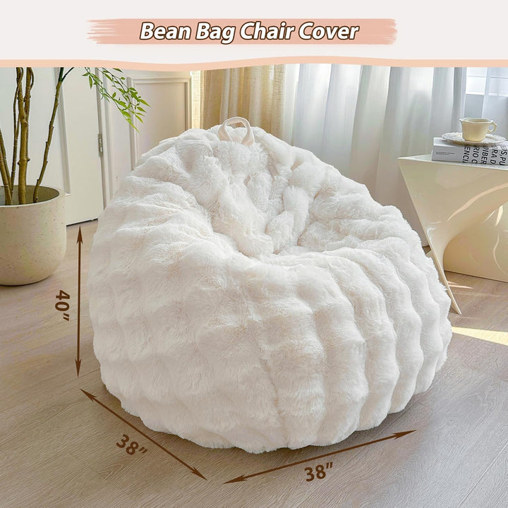 Fluffy Faux Rabbit Fur Bean Bag Cover (No Filler), Big Luxury Fuzzy Stuffed Animal Storage Bubble Large Bean Bag Chair Home Decor, Comfy Shaggy Furry Beanbag Cover Kids Girls Adults, Beige - Just Closeouts Canada Inc.