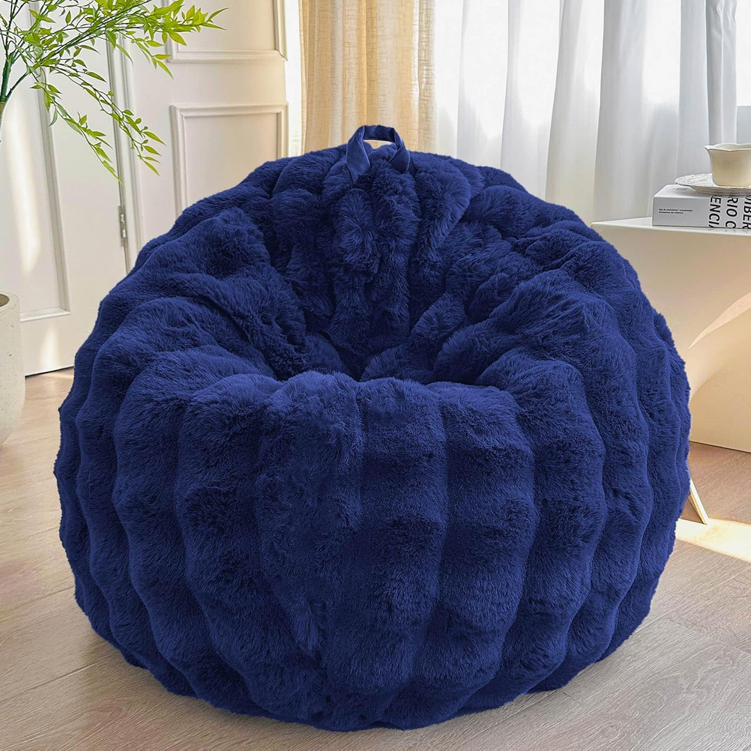 Fluffy Faux Rabbit Fur Bean Bag Cover (No Filler), Soft Fuzzy Stuffed Animal Storage Bubble Large Bean Bag Chair Home Decoration, Comfy Shaggy Furry Beanbag Cover Kids Adults, Navy Blue - Just Closeouts Canada Inc.