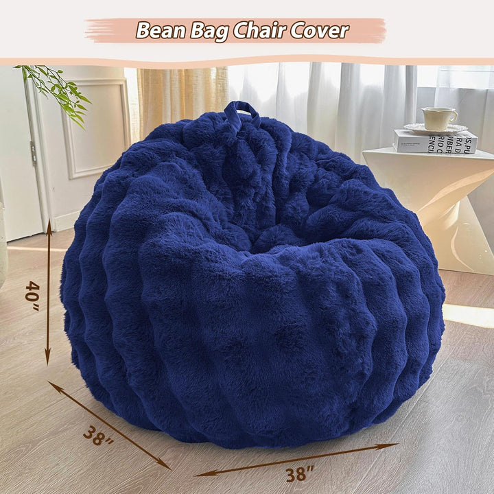 Fluffy Faux Rabbit Fur Bean Bag Cover (No Filler), Soft Fuzzy Stuffed Animal Storage Bubble Large Bean Bag Chair Home Decoration, Comfy Shaggy Furry Beanbag Cover Kids Adults, Navy Blue - Just Closeouts Canada Inc.