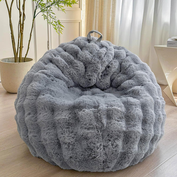 Fluffy Faux Rabbit Fur Bean Bag Cover (No Filler), Soft Stuffed Fuzzy Animal Storage Bubble Bean Bag Chair for Plush Toys, Grey Shaggy Furry Beanbag Cover Kids Girls Adults 3ft, Light Grey - Just Closeouts Canada Inc.