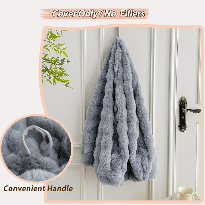 Fluffy Faux Rabbit Fur Bean Bag Cover (No Filler), Soft Stuffed Fuzzy Animal Storage Bubble Bean Bag Chair for Plush Toys, Grey Shaggy Furry Beanbag Cover Kids Girls Adults 3ft, Light Grey - Just Closeouts Canada Inc.