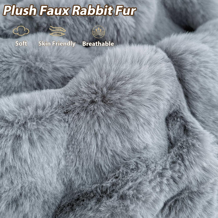 Fluffy Faux Rabbit Fur Bean Bag Cover (No Filler), Soft Stuffed Fuzzy Animal Storage Bubble Bean Bag Chair for Plush Toys, Grey Shaggy Furry Beanbag Cover Kids Girls Adults 3ft, Light Grey - Just Closeouts Canada Inc.