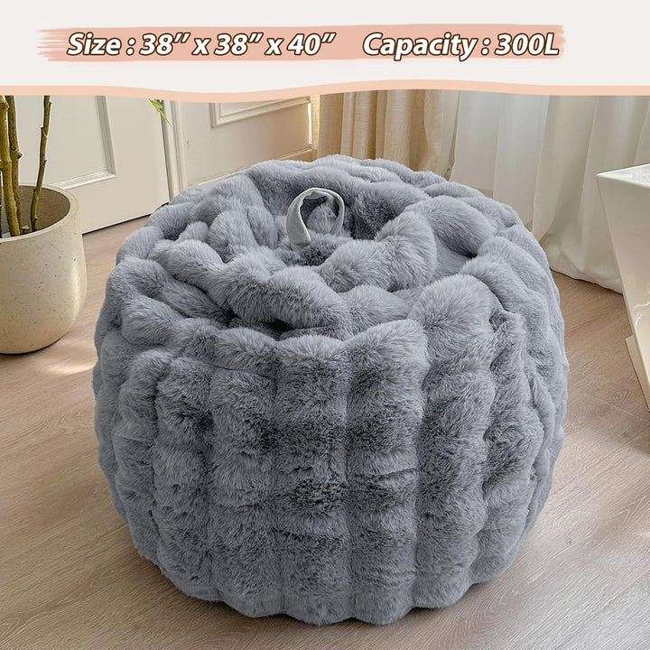 Fluffy Faux Rabbit Fur Bean Bag Cover (No Filler), Soft Stuffed Fuzzy Animal Storage Bubble Bean Bag Chair for Plush Toys, Grey Shaggy Furry Beanbag Cover Kids Girls Adults 3ft, Light Grey - Just Closeouts Canada Inc.