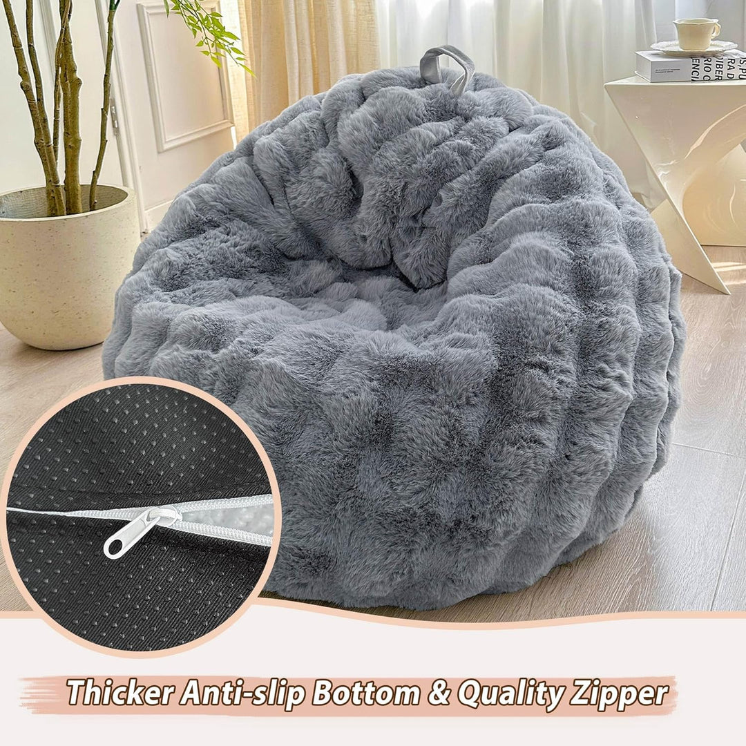 Fluffy Faux Rabbit Fur Bean Bag Cover (No Filler), Soft Stuffed Fuzzy Animal Storage Bubble Bean Bag Chair for Plush Toys, Grey Shaggy Furry Beanbag Cover Kids Girls Adults 3ft, Light Grey - Just Closeouts Canada Inc.