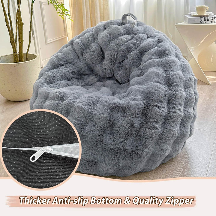 Fluffy Faux Rabbit Fur Bean Bag Cover (No Filler), Soft Stuffed Fuzzy Animal Storage Bubble Bean Bag Chair for Plush Toys, Grey Shaggy Furry Beanbag Cover Kids Girls Adults 3ft, Light Grey - Just Closeouts Canada Inc.