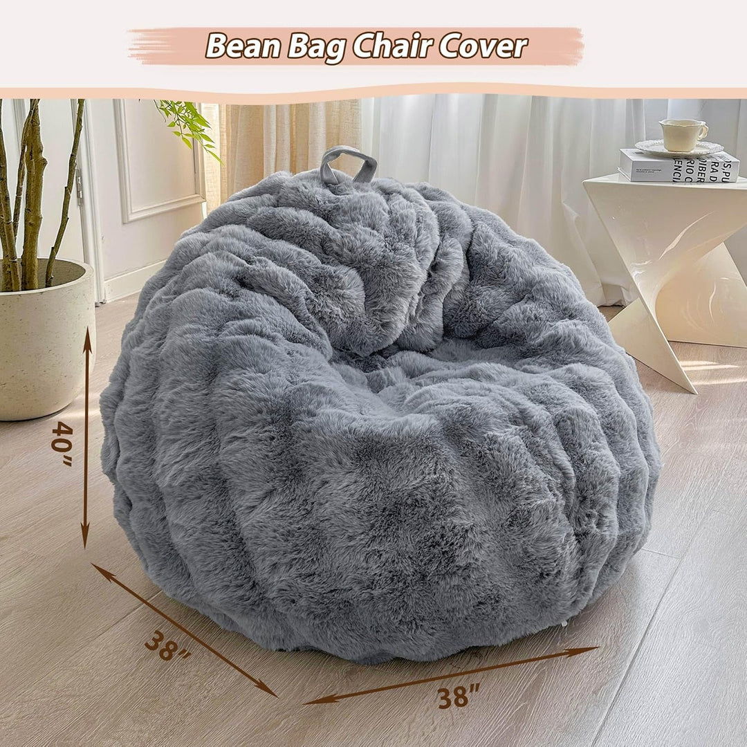 Fluffy Faux Rabbit Fur Bean Bag Cover (No Filler), Soft Stuffed Fuzzy Animal Storage Bubble Bean Bag Chair for Plush Toys, Grey Shaggy Furry Beanbag Cover Kids Girls Adults 3ft, Light Grey - Just Closeouts Canada Inc.