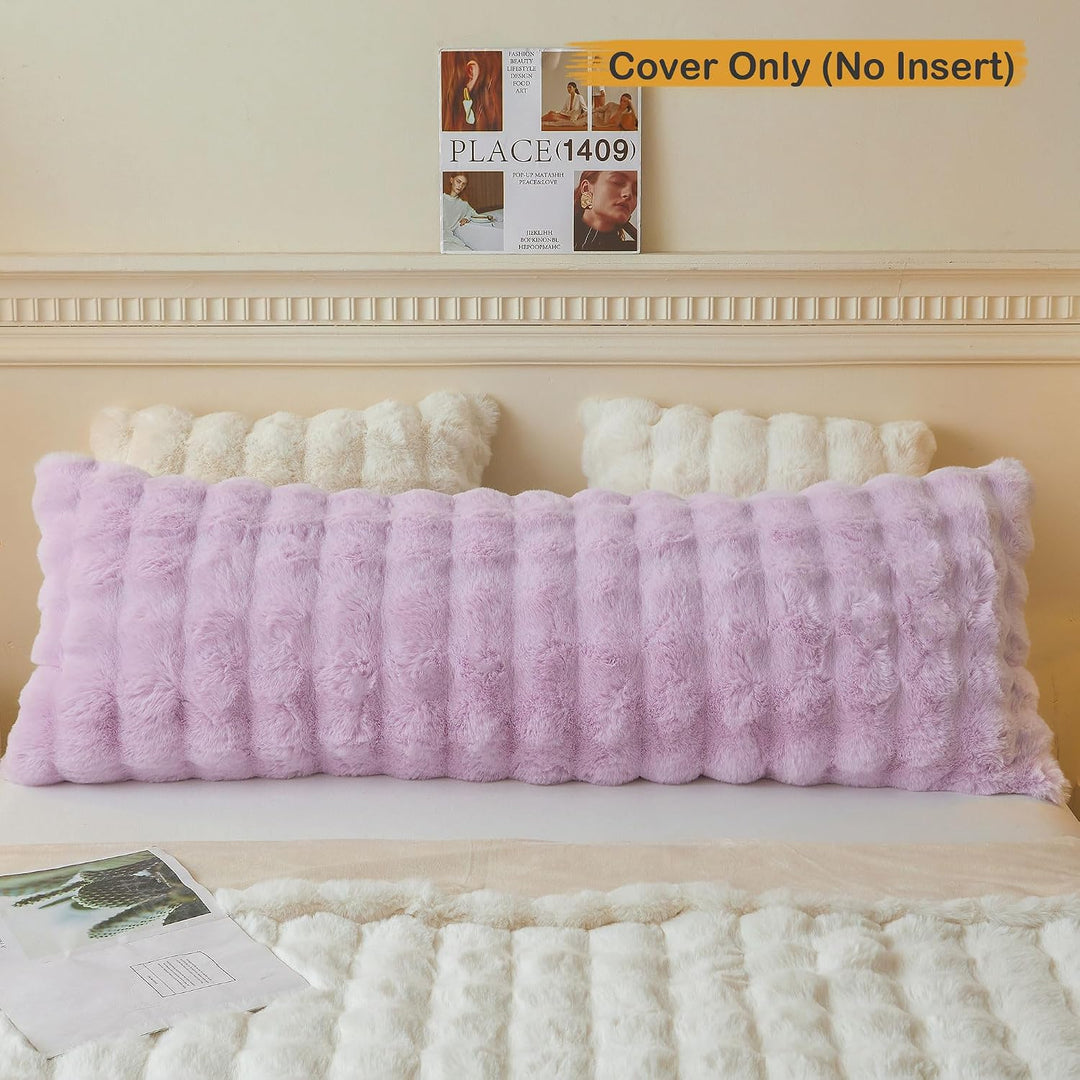 Fluffy Faux Rabbit Fur Body Pillow Cover, Cozy Light Purple Bubble Shaggy Plush Bed Body Pillowcase with Zipper, Long 20"x54" Fuzzy Furry Pillow Case for Bedroom Home Decoration, Lavender - Just Closeouts Canada Inc.X004LYWYEH