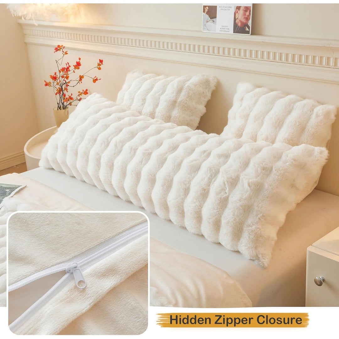 Fluffy Faux Rabbit Fur Body Pillow Cover, Luxury Bubble Waffle Shaggy Plush Bed Body Pillowcase with Zipper Closure, Long 20"x54" Fuzzy Furry Pillow Case for Adults Kids Girls Teens, White - Just Closeouts Canada Inc.