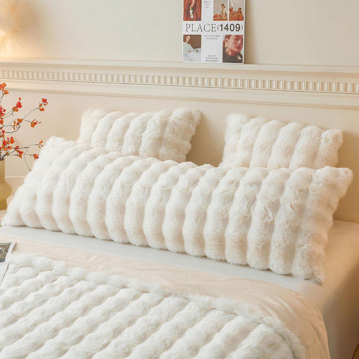 Fluffy Faux Rabbit Fur Body Pillow Cover, Luxury Ivory Bubble Shaggy Plush Bed Body Pillowcase with Zipper Closure, Long 20"x54" Fuzzy Furry Pillow Case for Adults Kids Girls Teens, Beige - Just Closeouts Canada Inc.X004LYX0I1
