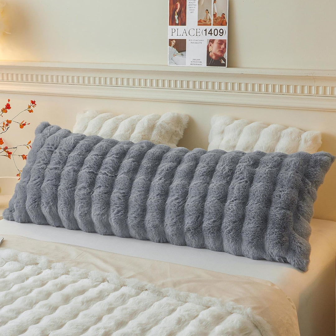 Fluffy Faux Rabbit Fur Body Pillow Cover, Soft Cute Bubble Shaggy Plush Bed Body Pillowcase with Zipper Closure, Long 20"x54" Fuzzy Furry Pillow Case for Pregnancy Side Sleeper, Light Grey - Just Closeouts Canada Inc.X004LYWZ8H