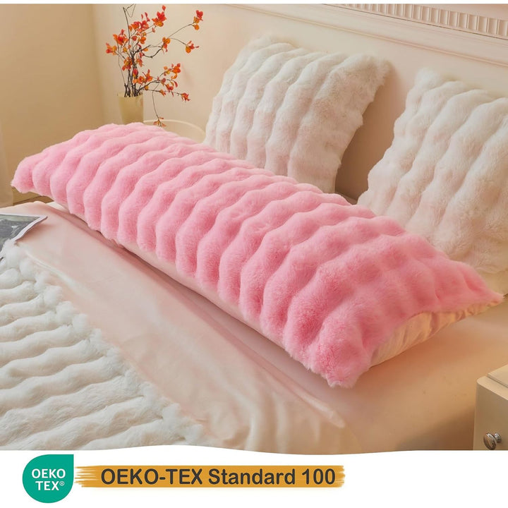 Fluffy Faux Rabbit Fur Body Pillow Cover, Soft Cute Bubble Waffle Shaggy Plush Bed Body Pillowcase with Zipper Closure, Long 20"x54" Fuzzy Furry Pillow Case for Pregnancy Side Sleeper, Pink - Just Closeouts Canada Inc.X004LZ43XL