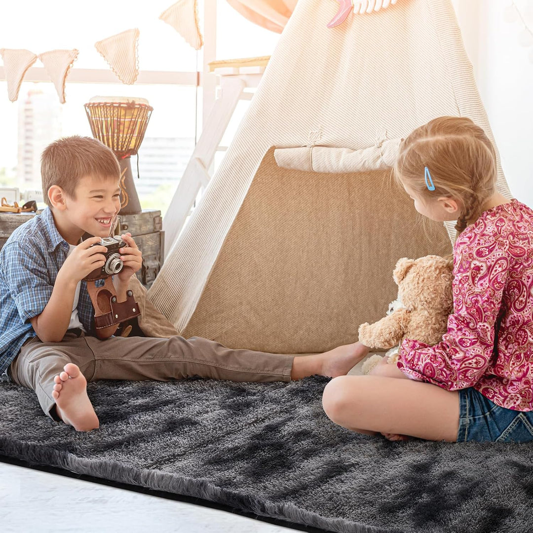 Fluffy Soft Rug for Living Room, 5x7 Indoor Modern Area Rugs Fluffy Bedroom, Thick Large Carpets for Kids Bedroom Home Decor Nursery Rug, High Pile Soft Throw Rug, Anti - Skid, Tie - Dyed Dark Grey - Just Closeouts Canada Inc.