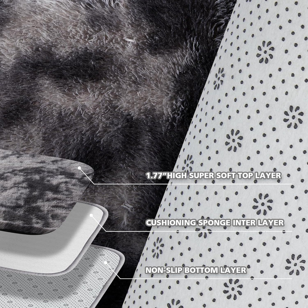 Fluffy Soft Rug for Living Room, 5x7 Indoor Modern Area Rugs Fluffy Bedroom, Thick Large Carpets for Kids Bedroom Home Decor Nursery Rug, High Pile Soft Throw Rug, Anti - Skid, Tie - Dyed Dark Grey - Just Closeouts Canada Inc.