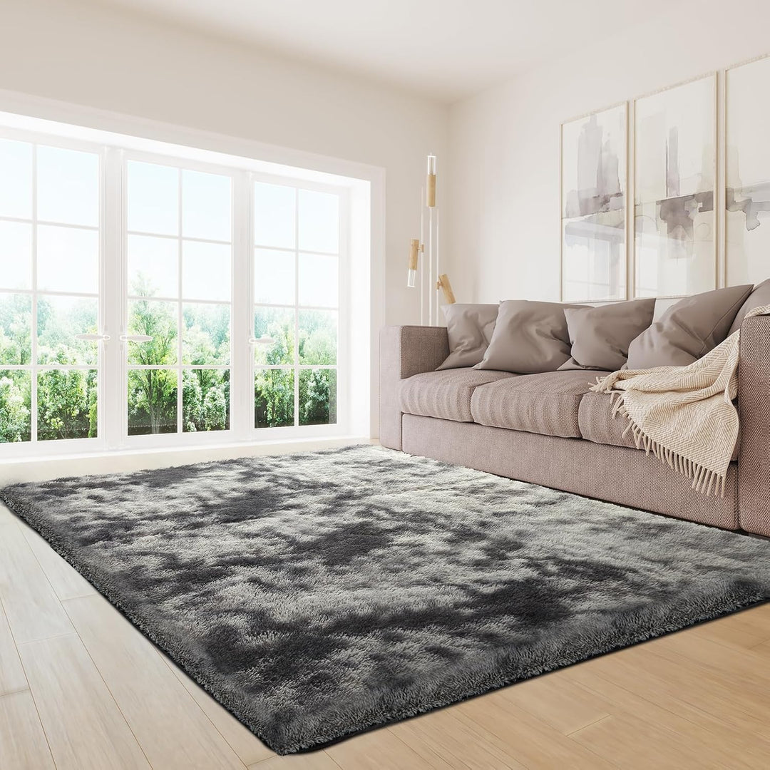 Fluffy Soft Rug for Living Room, 5x7 Indoor Modern Area Rugs Fluffy Bedroom, Thick Large Carpets for Kids Bedroom Home Decor Nursery Rug, High Pile Soft Throw Rug, Anti - Skid, Tie - Dyed Dark Grey - Just Closeouts Canada Inc.