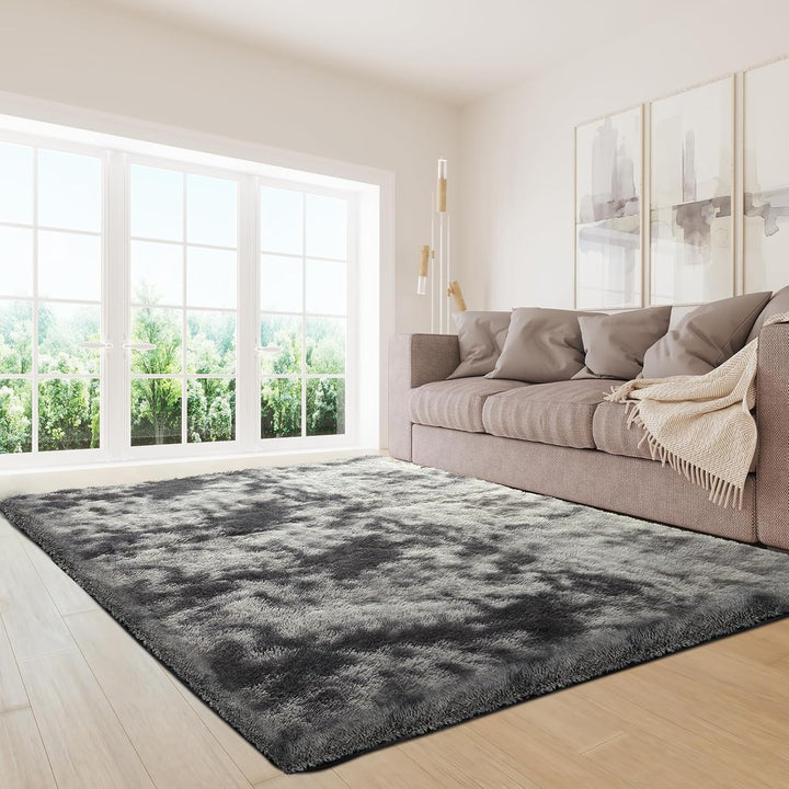 Fluffy Soft Rug for Living Room, 5x7 Indoor Modern Area Rugs Fluffy Bedroom, Thick Large Carpets for Kids Bedroom Home Decor Nursery Rug, High Pile Soft Throw Rug, Anti - Skid, Tie - Dyed Dark Grey - Just Closeouts Canada Inc.