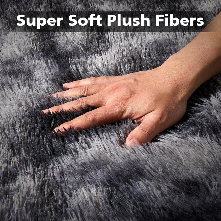 Fluffy Soft Rug for Living Room, 5x7 Indoor Modern Area Rugs Fluffy Bedroom, Thick Large Carpets for Kids Bedroom Home Decor Nursery Rug, High Pile Soft Throw Rug, Anti - Skid, Tie - Dyed Dark Grey - Just Closeouts Canada Inc.