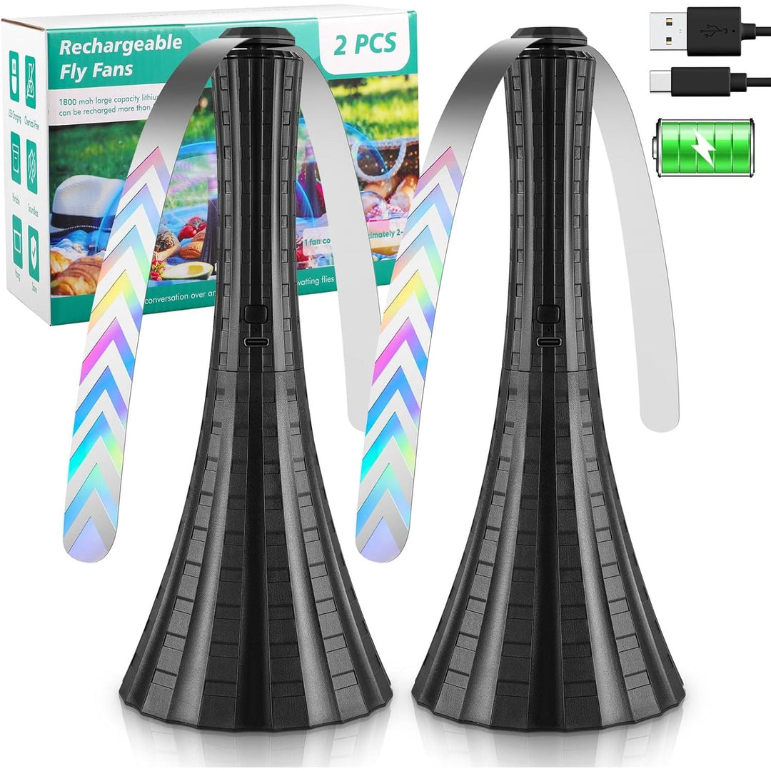 Fly Fans for Outdoor Tables Rechargeable, 1800mah Large Capacity Fly Fans for Tables, Chemical - Free Fly Fan with Soft Blades, Food Fans, 2PCS - Just Closeouts Canada Inc.