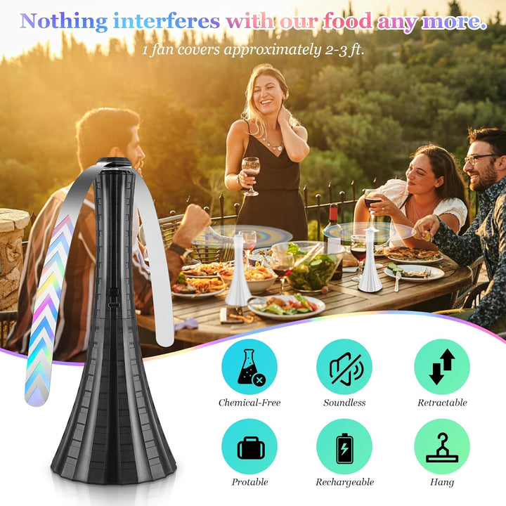 Fly Fans for Outdoor Tables Rechargeable, 1800mah Large Capacity Fly Fans for Tables, Chemical - Free Fly Fan with Soft Blades, Food Fans, 2PCS - Just Closeouts Canada Inc.
