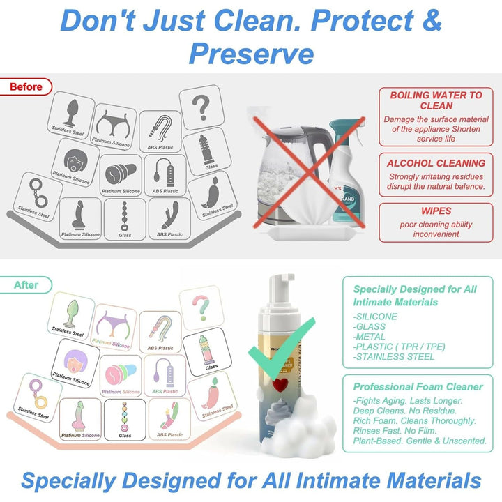 Foaming Cleaner for Adult Products, All - Natural Silicone Cleaner. The formula is free from harsh chemicals and is suitable for silicone, plastic, glass, stainless steel (200ml/6.76oz). - Just Closeouts Canada Inc.B0FMGPYKMD