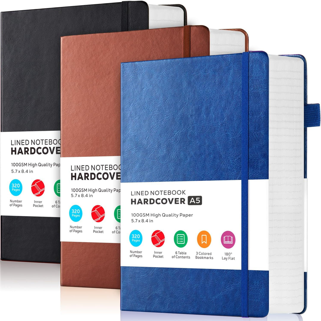 FOCUS DAY 3 Pack Journal Notebook, 320 Pages A5 Notebook Journal Set for Work Writing, Hardcover Leather Bound Notebooks Bulk for Women Men Office School, 5.7'' X 8.4'', Multicolor. - Just Closeouts Canada Inc.
