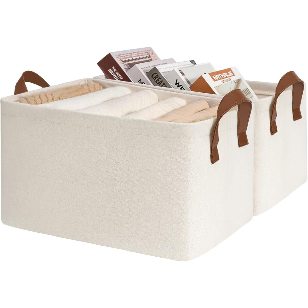 Foldable Storage Bins Cubes Organizer, Closet Bins for Organization, Fabric Storage Baskets for Shelves ,14.75" L x 10.25" W x 8.25" H, Beige, 2 - Pack - Just Closeouts Canada Inc.