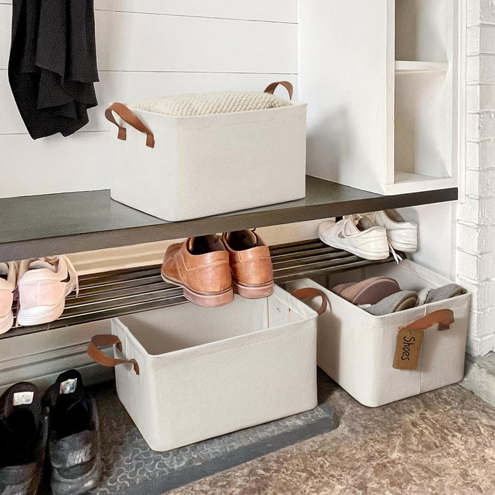 Foldable Storage Bins Cubes Organizer, Closet Bins for Organization, Fabric Storage Baskets for Shelves ,14.75" L x 10.25" W x 8.25" H, Beige, 2 - Pack - Just Closeouts Canada Inc.