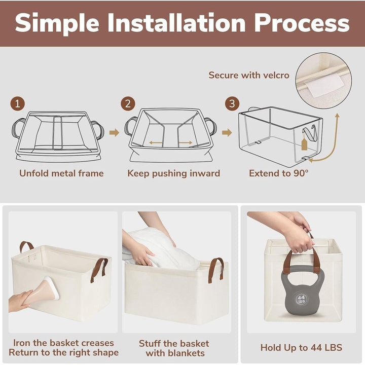 Foldable Storage Bins Cubes Organizer, Closet Bins for Organization, Fabric Storage Baskets for Shelves ,14.75" L x 10.25" W x 8.25" H, Beige, 2 - Pack - Just Closeouts Canada Inc.