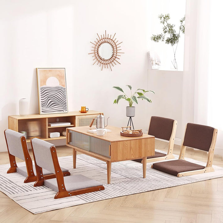 Foldable Tatami Chair, Japanese floor Chair, Wood Legless Back Rest Chair with Cushion, Accent Meditation Floor Chair Bay Window, Walnut Grey - Just Closeouts Canada Inc.