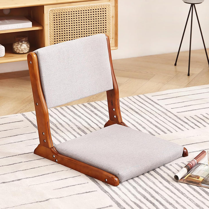 Foldable Tatami Chair, Japanese floor Chair, Wood Legless Back Rest Chair with Cushion, Accent Meditation Floor Chair Bay Window, Walnut Grey - Just Closeouts Canada Inc.