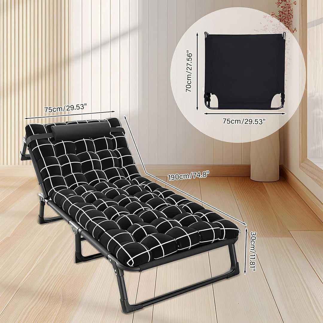 Folding Bed, Folding Camping Cot for Adults, Portable Oxford Travel Camp Cots 30x76 Adjustable 4 - Position Reclining Folding Chaise with Mattress and Pillow for Office, Pool, Beach, Patio - Just Closeouts Canada Inc.