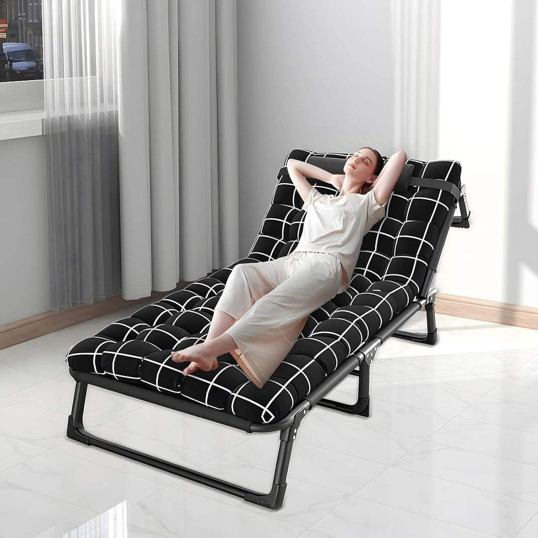 Folding Bed, Folding Camping Cot for Adults, Portable Oxford Travel Camp Cots 30x76 Adjustable 4 - Position Reclining Folding Chaise with Mattress and Pillow for Office, Pool, Beach, Patio - Just Closeouts Canada Inc.