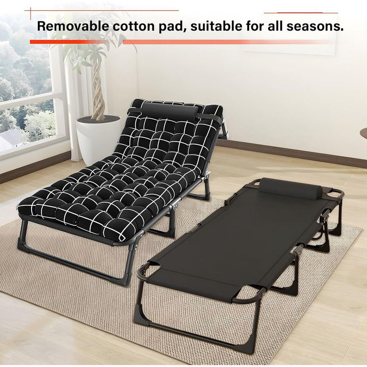 Folding Bed, Folding Camping Cot for Adults, Portable Oxford Travel Camp Cots 30x76 Adjustable 4 - Position Reclining Folding Chaise with Mattress and Pillow for Office, Pool, Beach, Patio - Just Closeouts Canada Inc.