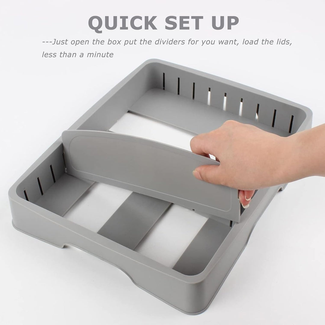 Food Container Lid Organizer - Adjustable Plastic Lid Storage for Kitchen Cabinets - Size 13x10.4inch Grey - Just Closeouts Canada Inc.