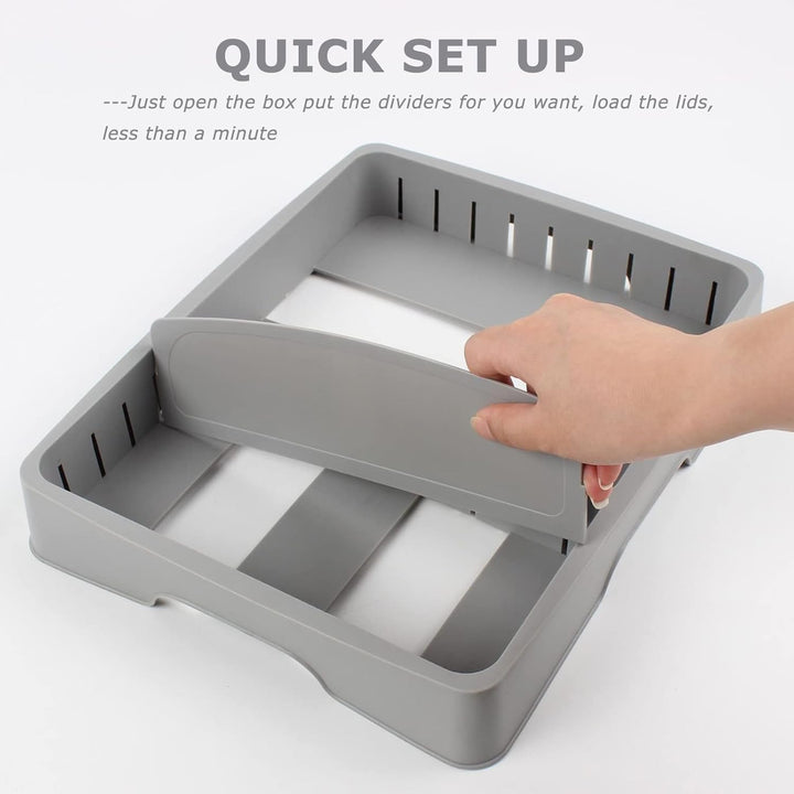 Food Container Lid Organizer - Adjustable Plastic Lid Storage for Kitchen Cabinets - Size 13x10.4inch Grey - Just Closeouts Canada Inc.