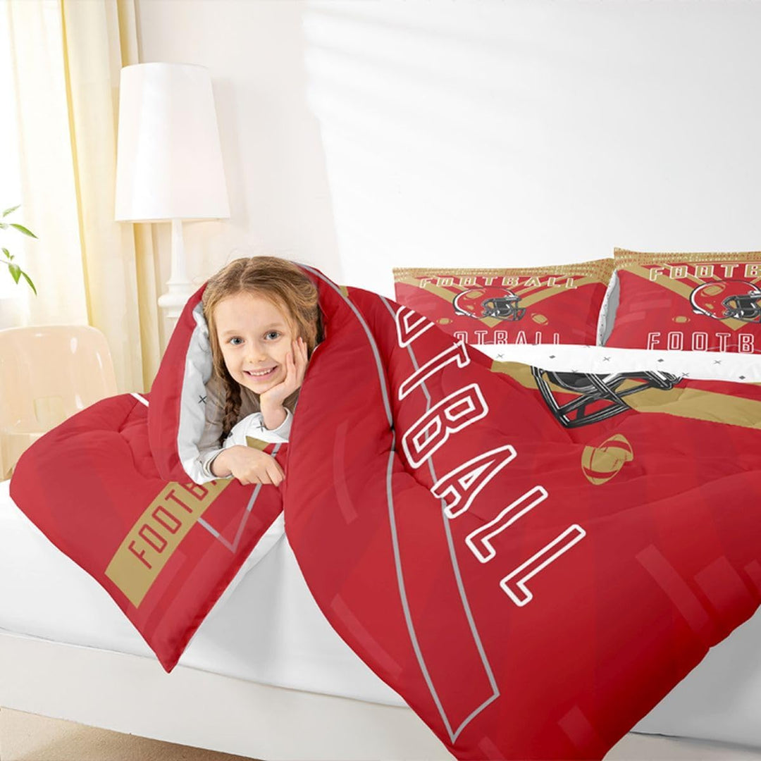 Football Bedding Set Boys Girls Twin Size Comforter Set Sports Themed Women Men Football City Duvet Quilt Rugby Sports Red Brown Room Decor - Just Closeouts Canada Inc.X004NU3S03