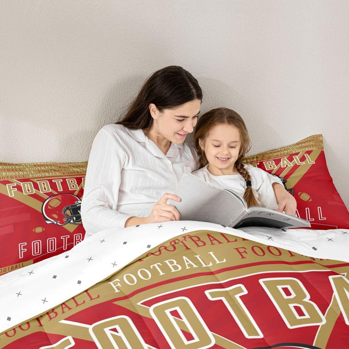 Football Bedding Set Boys Girls Twin Size Comforter Set Sports Themed Women Men Football City Duvet Quilt Rugby Sports Red Brown Room Decor - Just Closeouts Canada Inc.X004NU3S03