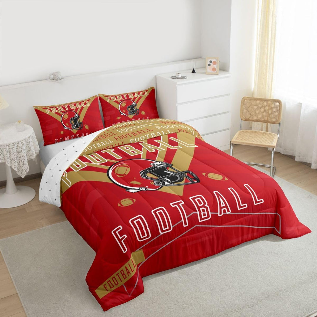 Football Bedding Set Boys Girls Twin Size Comforter Set Sports Themed Women Men Football City Duvet Quilt Rugby Sports Red Brown Room Decor - Just Closeouts Canada Inc.X004NU3S03