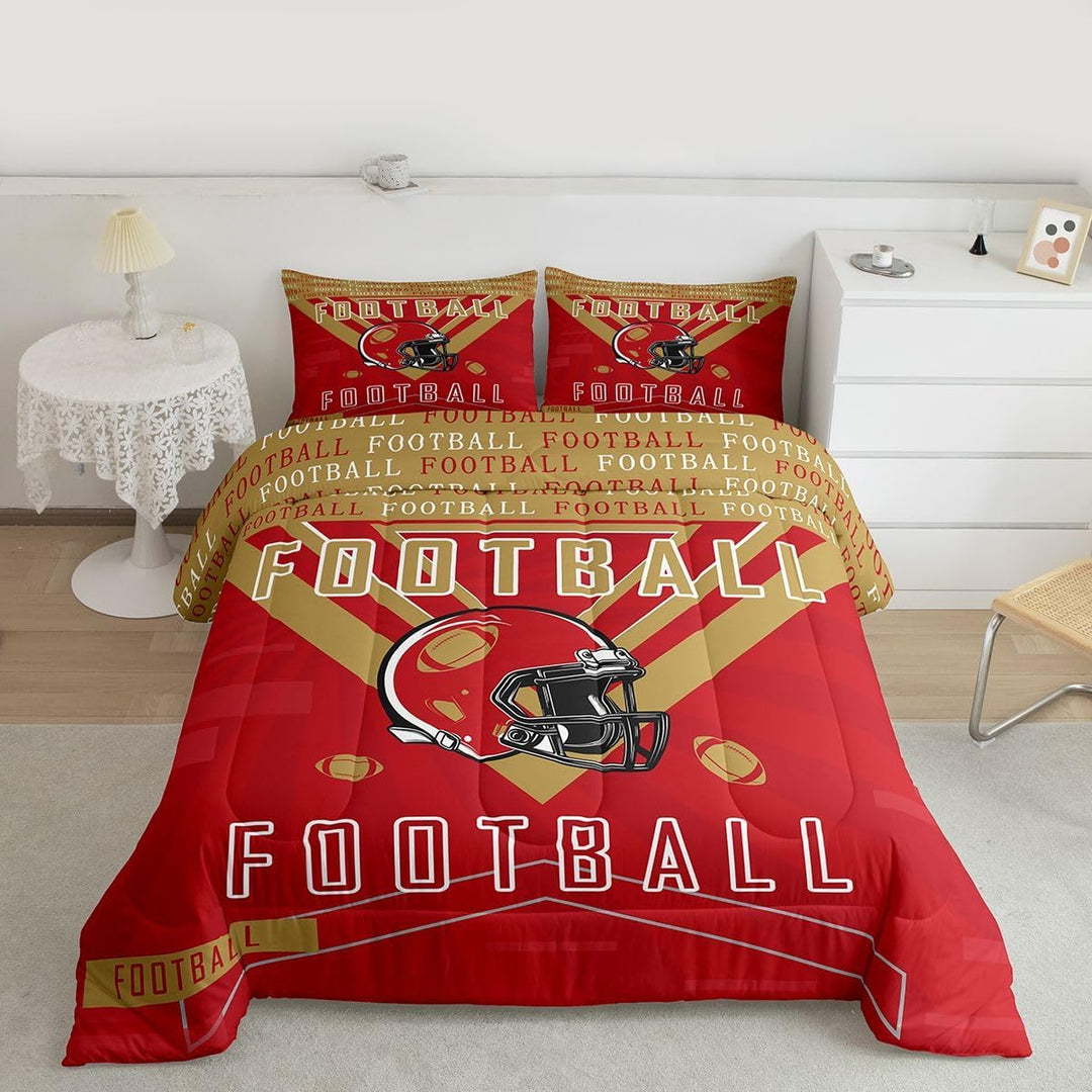 Football Bedding Set Boys Girls Twin Size Comforter Set Sports Themed Women Men Football City Duvet Quilt Rugby Sports Red Brown Room Decor - Just Closeouts Canada Inc.X004NU3S03