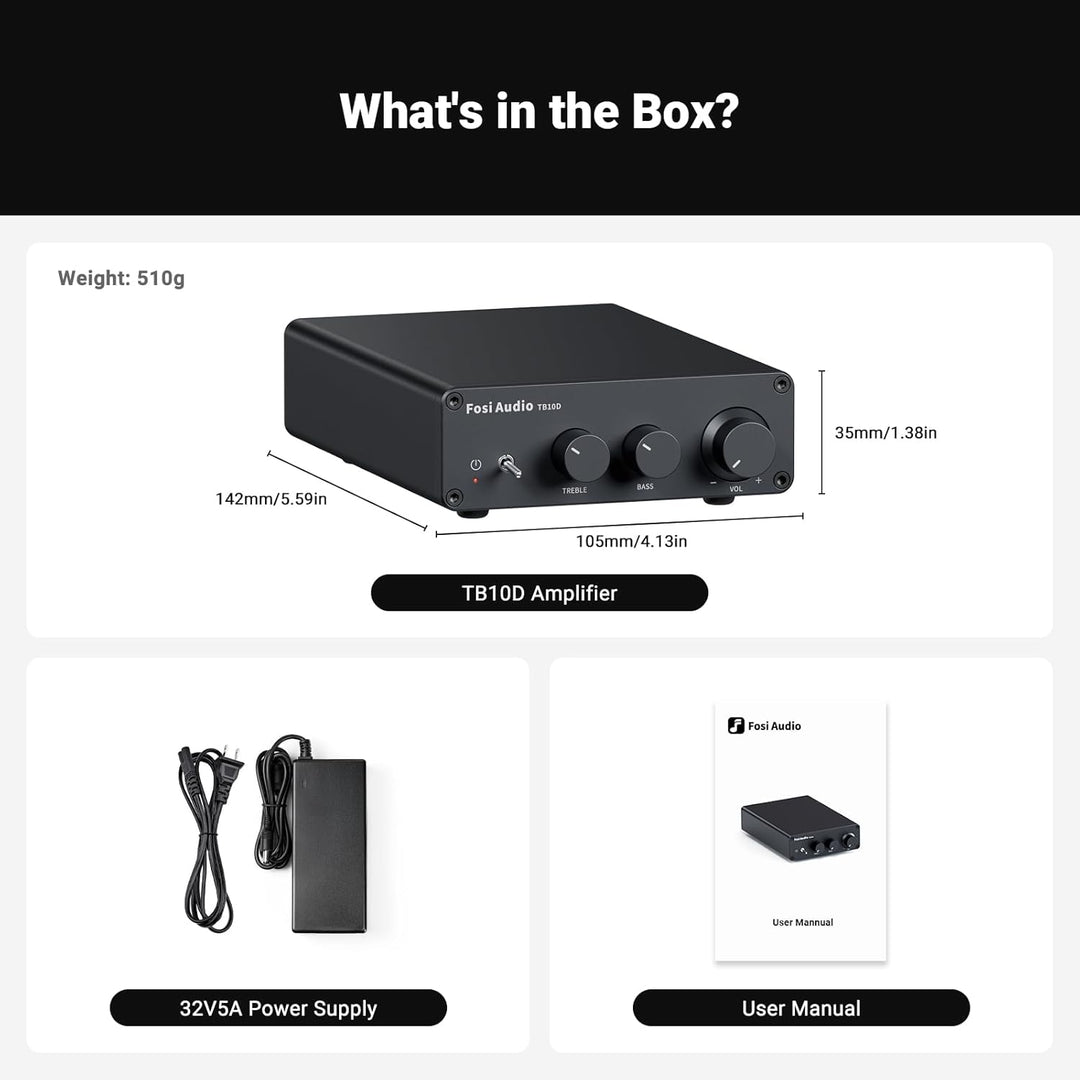 Fosi Audio TB10D 2 Channel Stereo Amplifier, Class D Mini Power Integrated Amplifiers 600W for Passive Speakers/Bass Shaker, Home Audio Component Desktop Amp Receiver TPA3255 with Bass Treble Control - Just Closeouts Canada Inc.