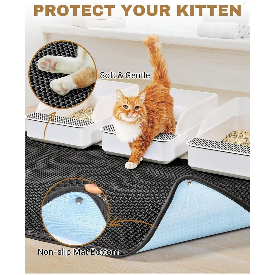 Fostanfly Cat Litter Mat Size 114 × 68 cm, Machine Washable Extra Large Honeycomb Double Layer Cat Litter Trapping Mat, Easy to Clean, Waterproof Urine Proof Anti - slip for Floor - Black - Just Closeouts Canada Inc.
