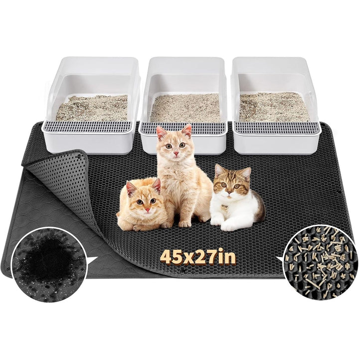 Fostanfly Cat Litter Mat Size 114 × 68 cm, Machine Washable Extra Large Honeycomb Double Layer Cat Litter Trapping Mat, Easy to Clean, Waterproof Urine Proof Anti - slip for Floor - Black - Just Closeouts Canada Inc.